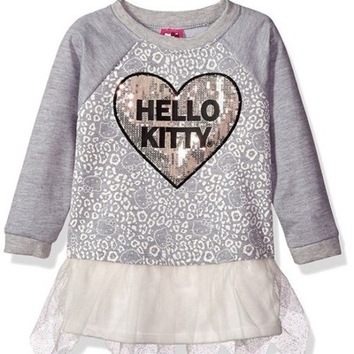 Hello Kitty Baby Girl Sequin Heart Fleece Dress Size 24 Mo Gray Long Sleeve NWT