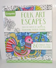 Hallmark Crayola Folk Art Escapes Adult Coloring Book 80 Pages   Free Shipping
