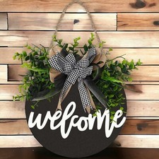 Welcome Sign Front Door Decoration Round Wood,Hanging Sign, Farmhouse Style