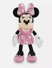 Disney Store Plush Minnie Mouse 14" Pink Polka Dot Dress  Hair Bow NWT