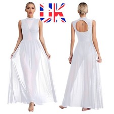 UK Womens Long Lyrical Dance Dress Twisted Overlay Modern Contemporary Costume