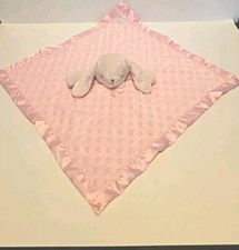 Plush Pink Bunny Security Blanket Baby Lovey Minky Raised Dots Satin 15"