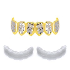 Two Tone Diamond Cut Vampire Fangs Bottom Teeth Grillz 1 Extra Mold S020 C2 G
