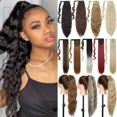 Thick Hair Wrap Around Corn Wave Ponytail Clip In Pony Tail Extensions Hairpiece