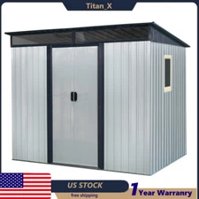 8ft X6 ft Metal Storage Shed w/Window & Slide Door Outdoor Shed for Garden Tools