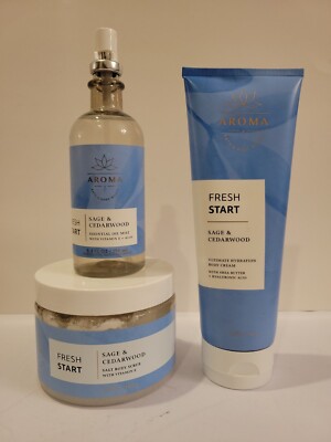 3 Items: AROMA Bath Body Works Set: FRESH START Body Cream,  Body Scrub,Oil Mist