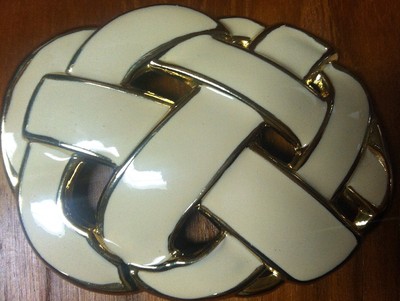 Vintage Day-Lor Gold Tone Cream Enameled Belt Buckle
