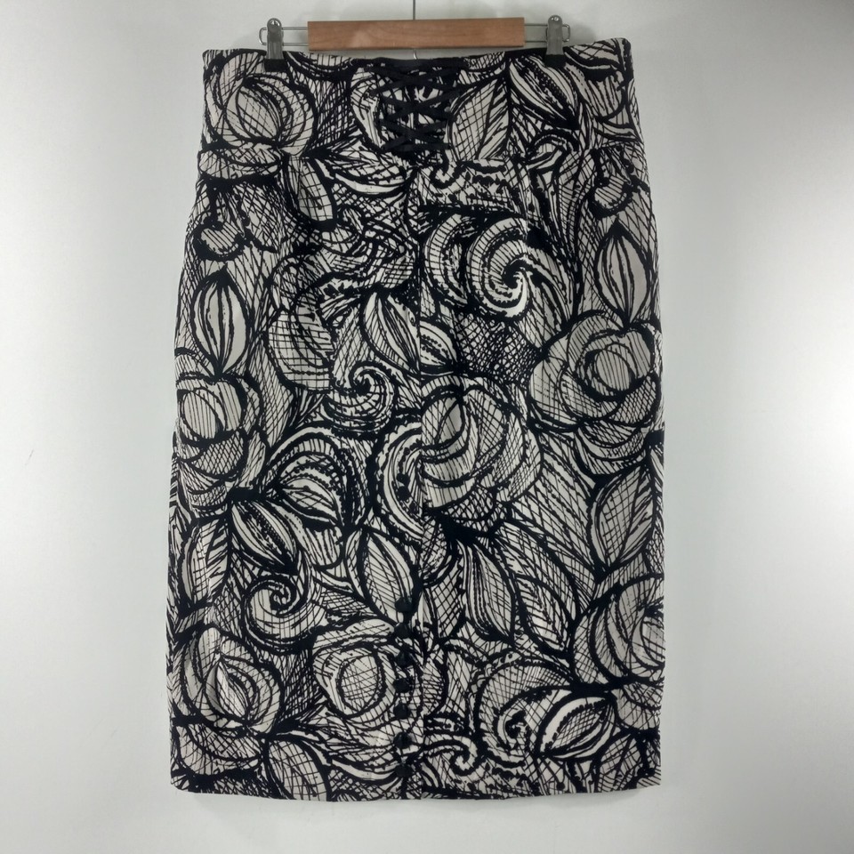 Worthington Pencil Skirt Women's Size 18 Black Tan Floral Midi Lined