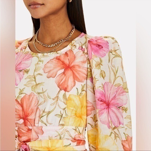 teyana silk mini dress LoveShackFancy Teyana Sash-Waist Cotton-Silk Mini Dress