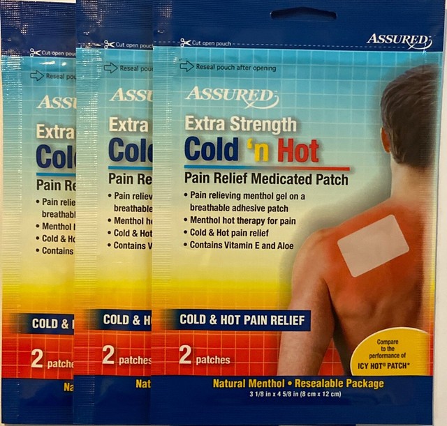 ASSURED HOT PATCH PAIN RELIEF MEDICATION 3 PACKS 6 PATCHES RESEAL B