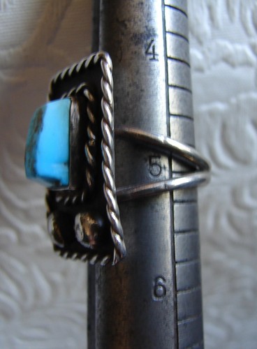 Am. Nativo Vintage ANELLO in argento, taglia 5, pietra turchese blu con matrice, Navajo D65 - Foto 13 di 13