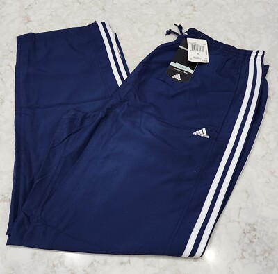 NWT Adidas Warmup Mens XL Training Pants Blue 3 Striped White Climaproof