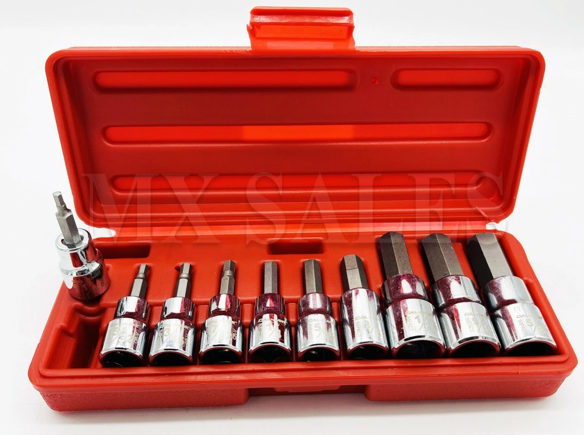 New 10-PC 3/8 x 1/2 DR. Hex Bit Socket Set SAE Allen CR-V – Contino