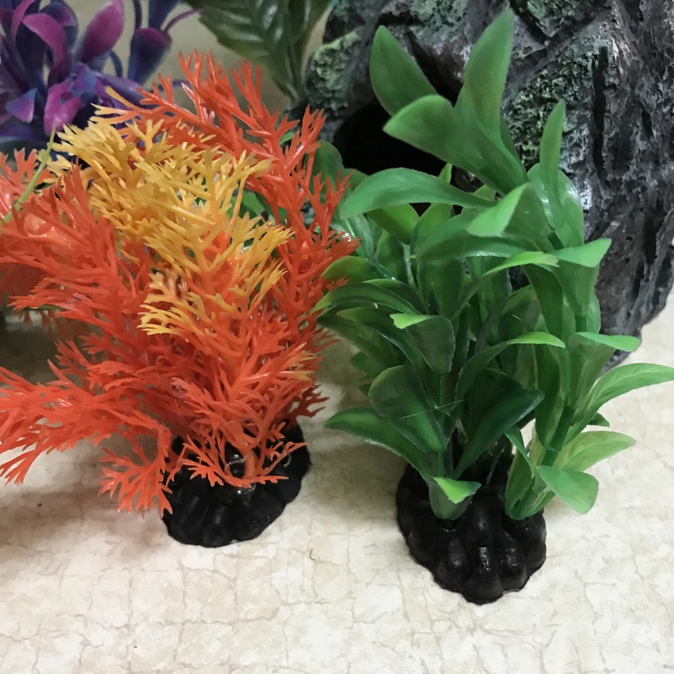 Planta de plástico para árbol curvado verde decoración primer plano acuario para peces escondite marino Foto 3 de 4
