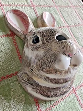 Glossy Ceramic Bunny Rabbit FACE STRING & SCISSORS HOLDER Wall Hanger Hanging