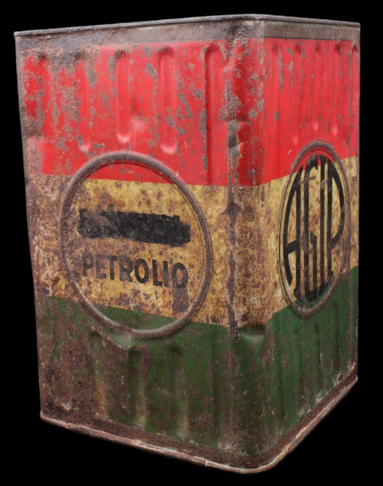 Ancien Bidon Italien Boite Huile Gaz Benzina AGIP Auto Motor Oil Tin No Shell - Photo 2/4