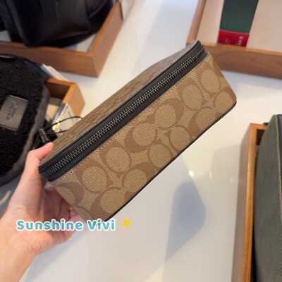 NWT Coach Tech Organizer Zip Case Signature Gunmetal/Khaki/Black