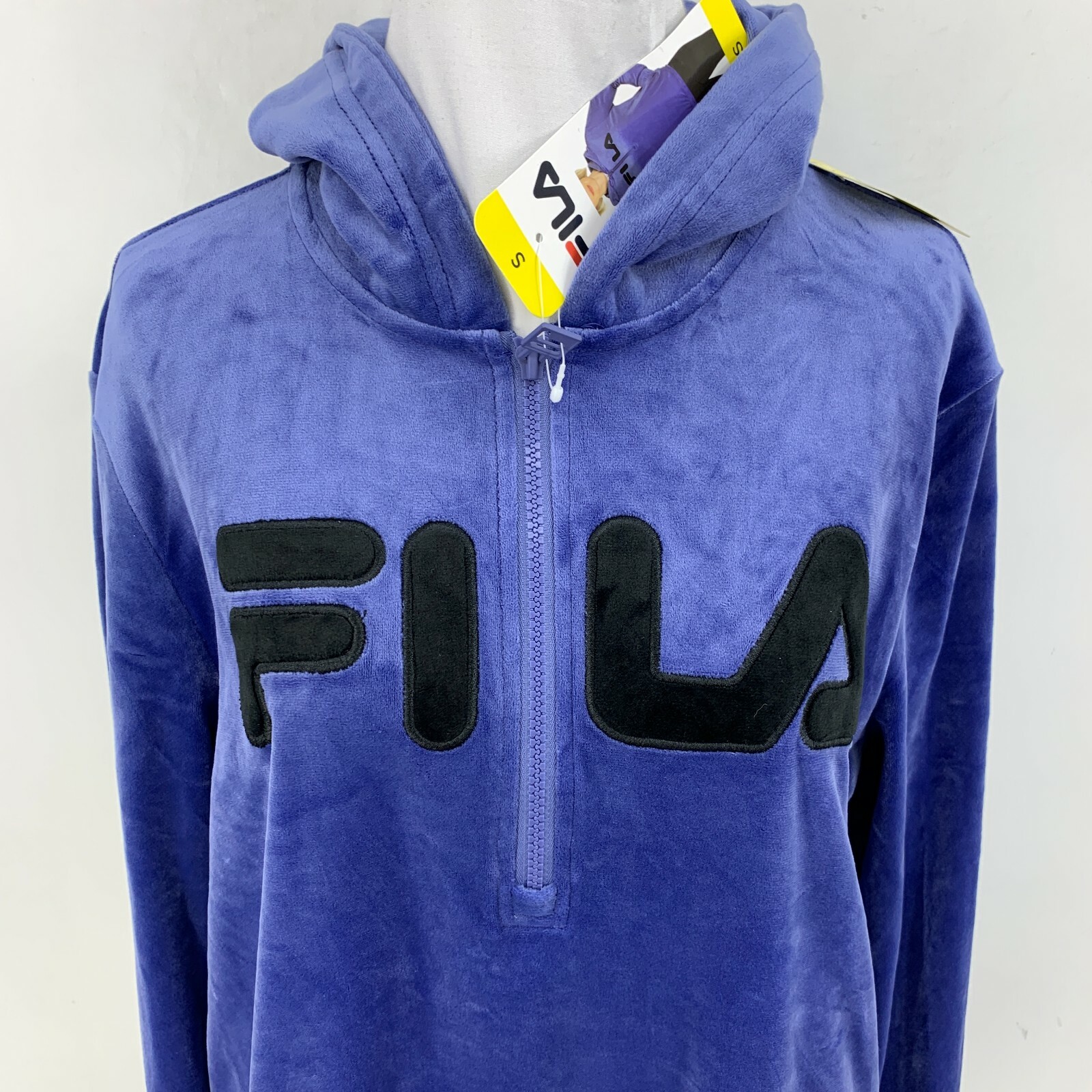 Felpa con cappuccio Fila Velour 455 Marlin donna S Small Spellout 1 2 zip pullover felpa