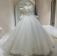 Princess Wedding Dresses Long Sleeves Glitter Beaded Sweep Train Bridal Gowns