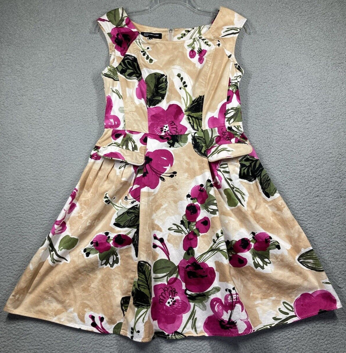 Jones New York Dress Women's 10 Pink Beige Floral Sleeveless Knee Length Stretch