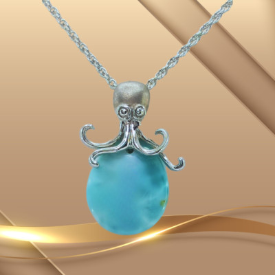 Marahlago Pygmy Octopus Larimar Sterling Silver Pendant Ships Fast!!
