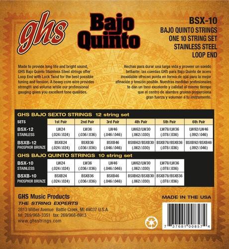 GHS BSX-10 Stainless Steel Bajo Quinto Strings; Loop end - Picture 2 of 2