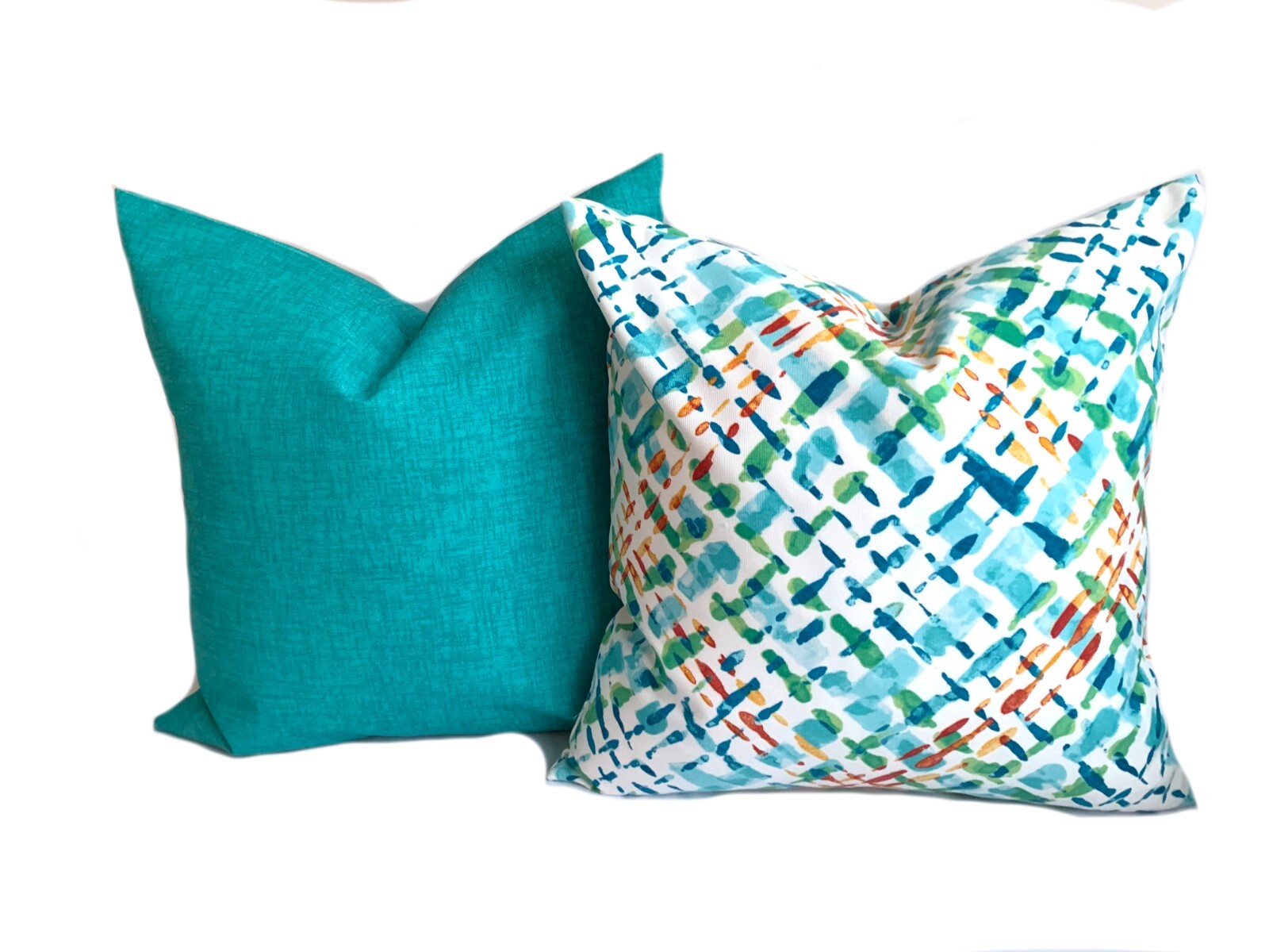 Turquoise blue and green outdoor pillow covers, Solid Floral Parrot