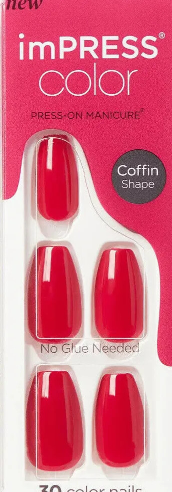 KISS IMPRESS COLOR PRESS-ON FALSE NAILS GEL MANICURE MEDIUM COFFIN VERY BERRY