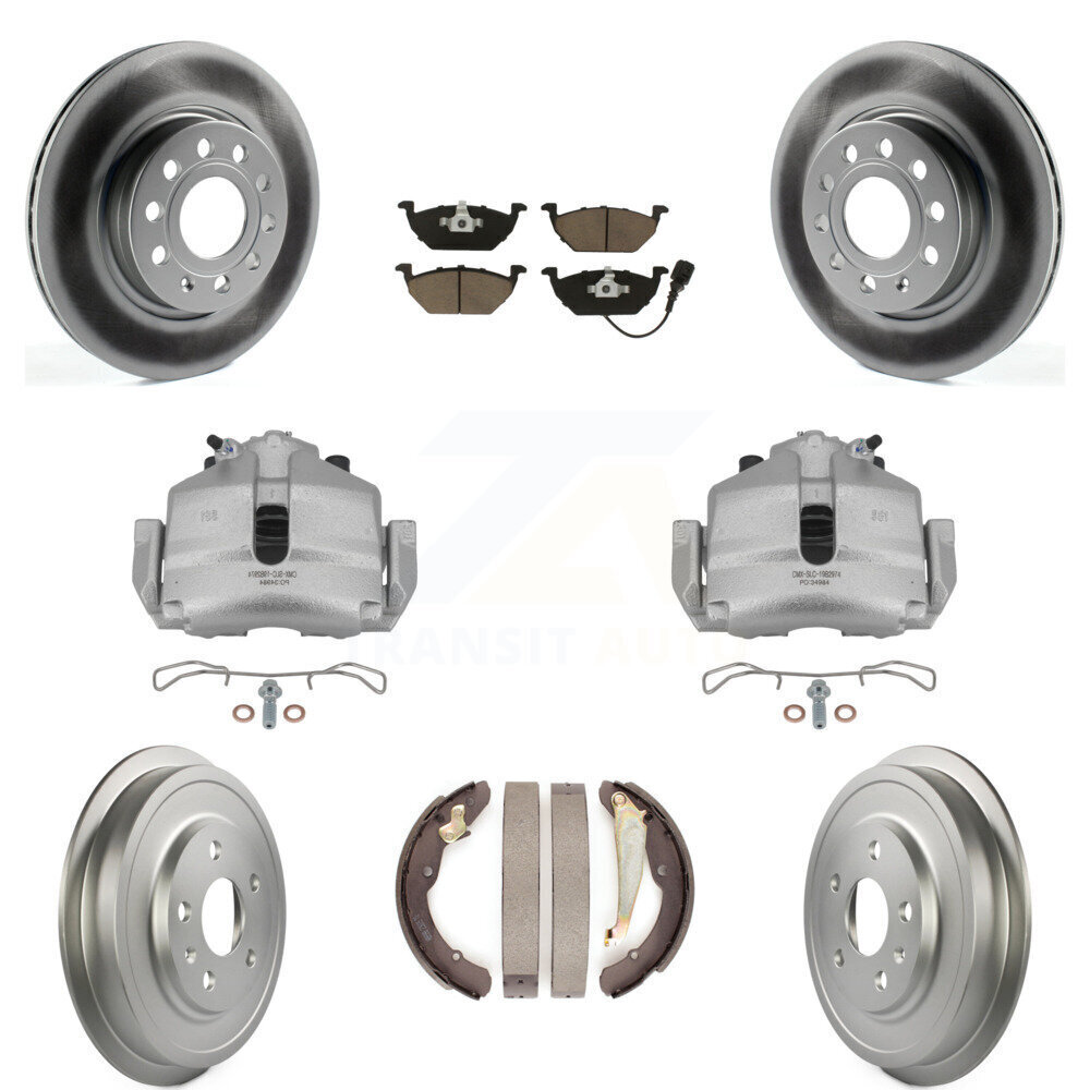 Front & Rear Brake Caliper Coated Rotors Drum Ceramic Pad Kit for VW Jetta