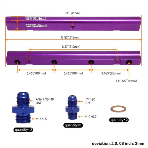 High Flow Injector Fuel Rail Kit For Audi A3 VW Golf GTI Jetta Passat 20V 1.8T - Picture 8 of 9