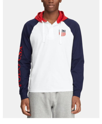 Men's Polo Ralph Lauren Hooded Rugby Chariots Polo USA LongSleeve Shirt Size L