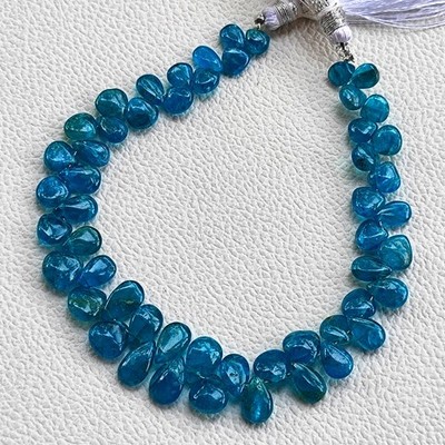 Madagascar Neon Blue Apatite Smooth Pear Shape Beads 6x4 to 8x6mm 7.5'' Strand