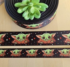 7/8  1.5" 1 YD Baby Yoda Grosgrain Ribbon Star Wars Grogu Character Ribbon