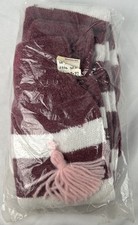 NEW Vintage 80s Maroon White Striped Tassel Leg Warmers 23" Long Montgomery Ward