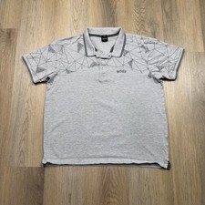 Boss Polo Shirt Mens XL Gray Geometric Slim Fit Knit Short Sleeve Logo Casual