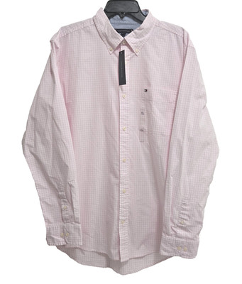 Tommy Hilfiger Men's Size XL Poplin Pink Gingham Button Down Shirt Long Sleeve