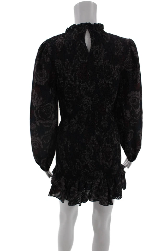 Zara Womens Gingham Floral Print Peasant Sleeve Smocked Mini Dress Blue Size S - Image 3 of 4