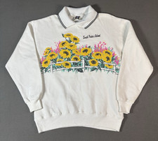 VTG 90s Lifestyles Sunflower Collared Sweatshirt Floral All Over Print Size L