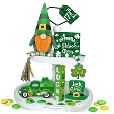 St Patricks Day Decor, 12 Pcs St Patricks Day Tiered Tray Decor - Plush Gnome,