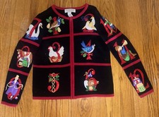 Vtg Tiara International Christmas Sweater Cardigan 12 Days Of Christmas Women S