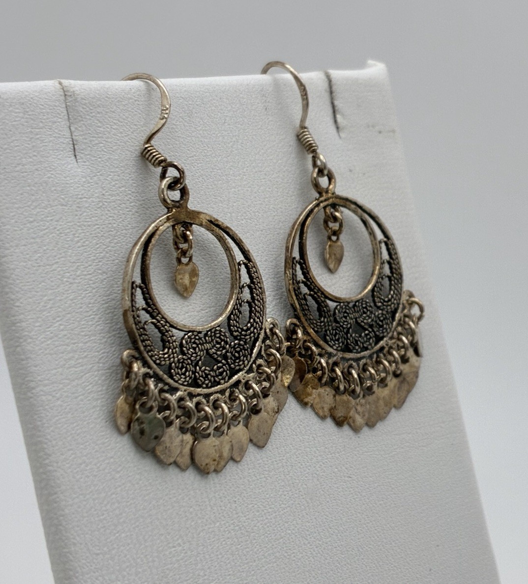 Boho Circle Dangle Working 925 Silver Cut Out VTG… - image 1