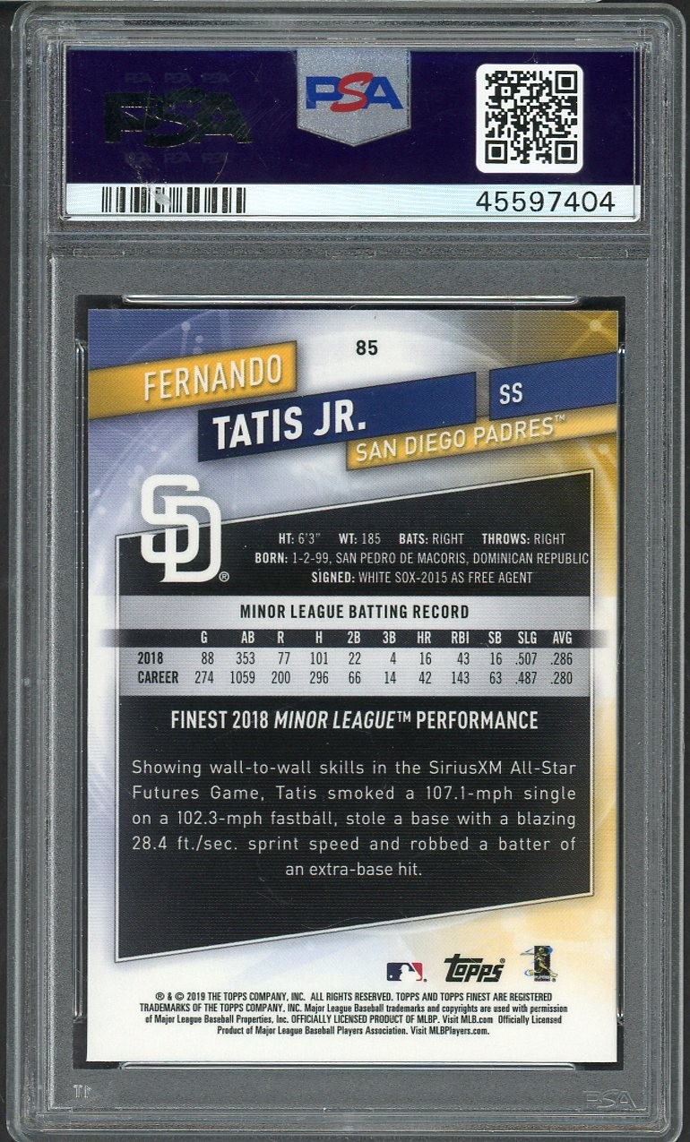 2019 TOPPS FINEST # 85 FERNANDO TATIS JR PADRES PSA 10 GEM MINT 562447 (KYCARDS) view 2