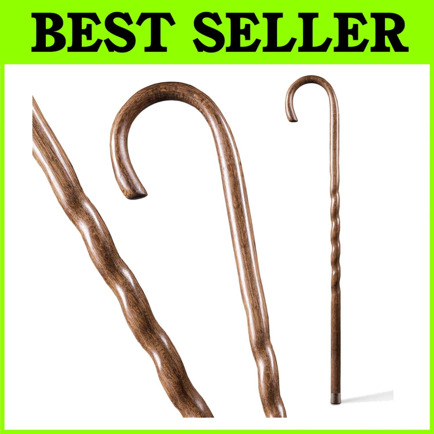 Handcrafted Oak Wood Cane, Crook Style Handle, 37"