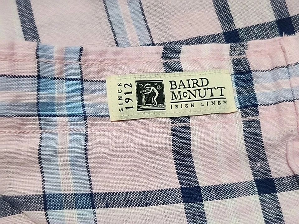 Brooks Brothers Irish Linen Grande Regent Rosa Azul Cuadros Botón Baird McNutt  Foto 3 de 4