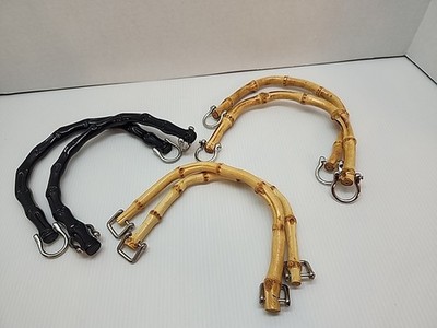 3 sets Bamboo Purse Handles - Vintage with D-rings for Handmade or Crochet 6''