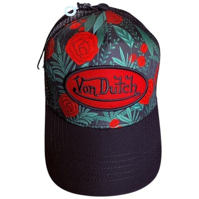 Von Dutch Black and Red Floral Trucker Hat Von Dutch Hat (RED ROSES) Patch Trucker Cap Snapback Black  main image 3