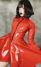 Misfitz sexy red PVC skater dress, two way zip. SIZE 18 Sissy TV CD Fetish Club