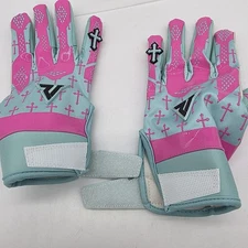 Rivel Athletics Football Gloves Medium In God We Trust John 3:16 Pink Blue Youth