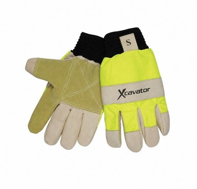 Leather Palm Work Gloves Hi-Vis Safety Gloves Reflective Heavy Duty Small S
