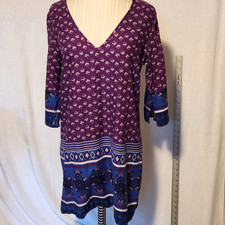 Old Navy Women's M Purple Blue Mini Shift Dress Tunic Boho Floral V-neck